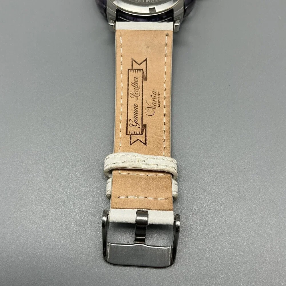 Vania Womens Watch 39mm White Mother Of Pearl Swarovski Dial Leather New Battery